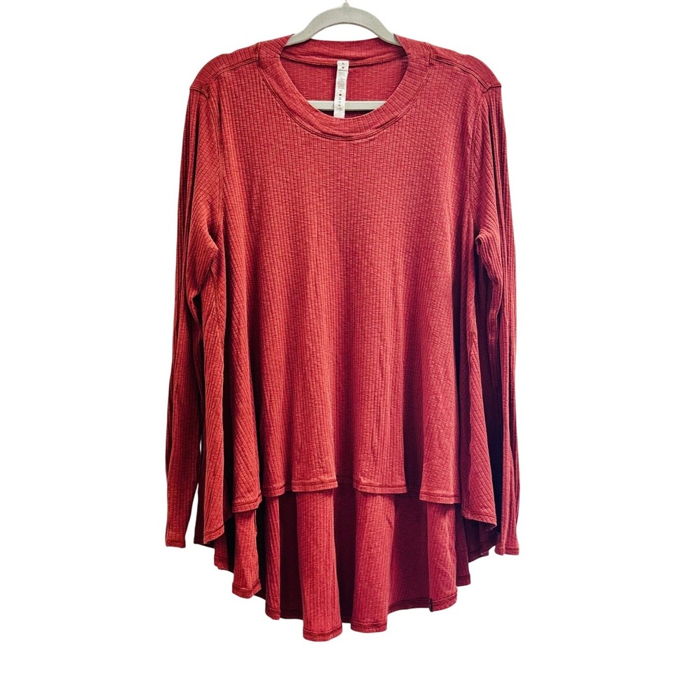 Lululemon Ribbed Long Sleeve High Low Long Sleeved Top Rust Red Orange XL Cotton